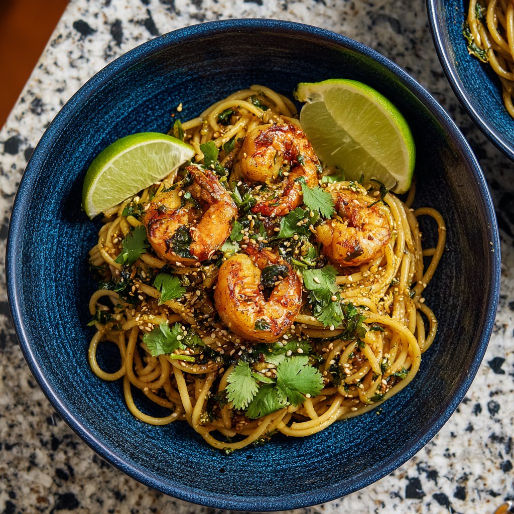 Asian Inspired Shrimp Pasta Bowl